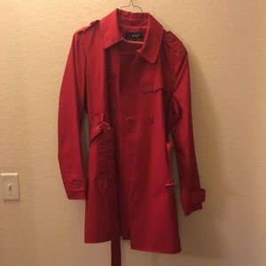 Red belted raincoat. XL